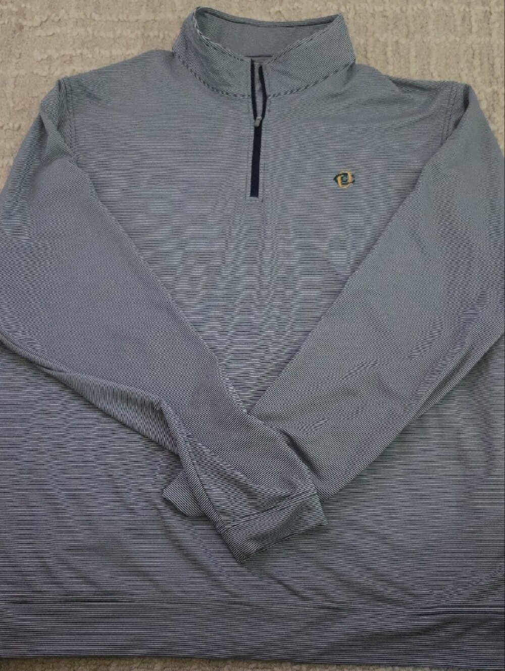 Peter Millar Navy and White Micro Striped Quarter-Zip Golf Pullover, XXL - Picture 2 of 4